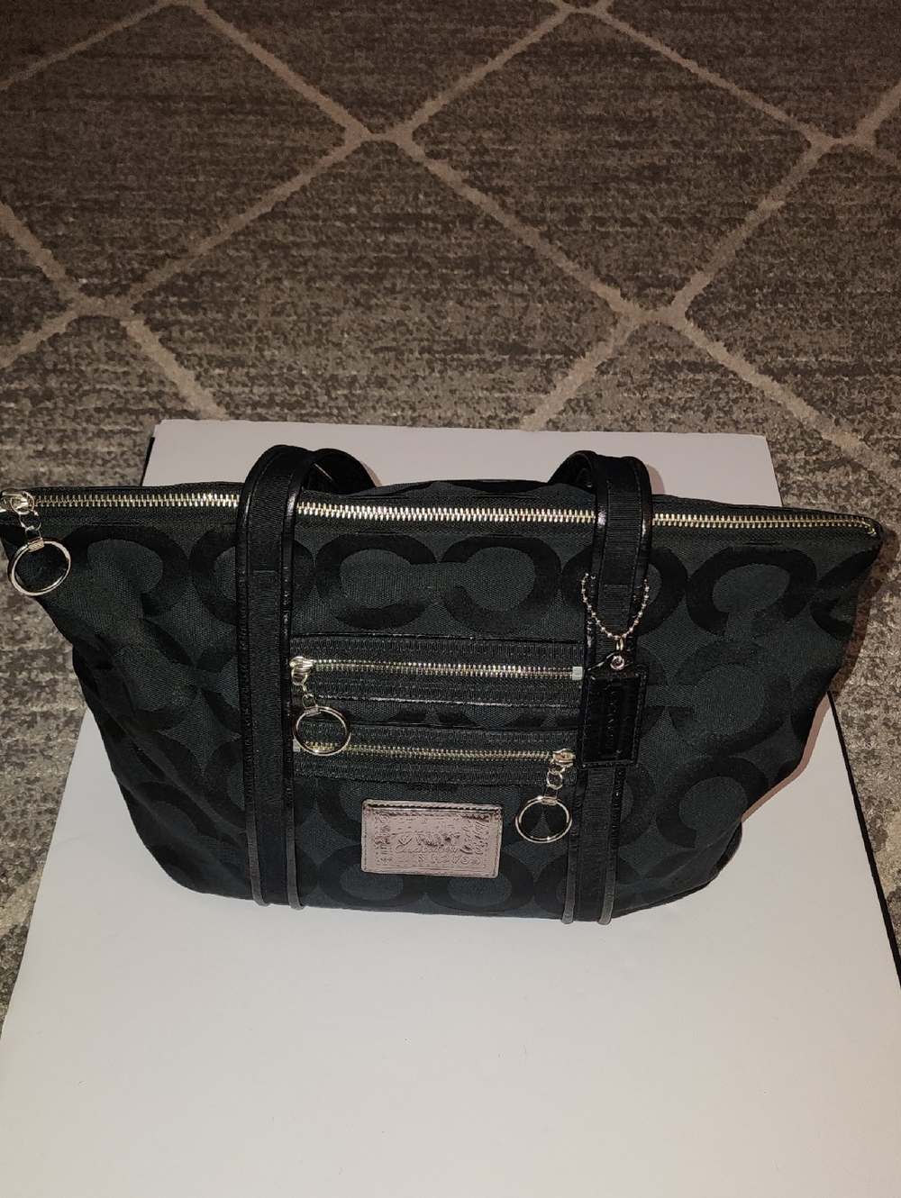 Coach Poppy Op Art Glam Black Tote.